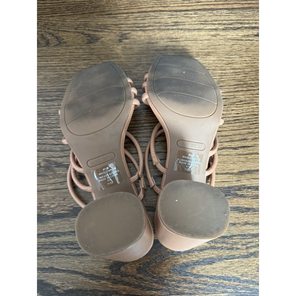 Women's Shoes Size 9.5 M Nine West Nude Open Toe Chunky Block Heel‎ Sandal - Picture 9 of 10